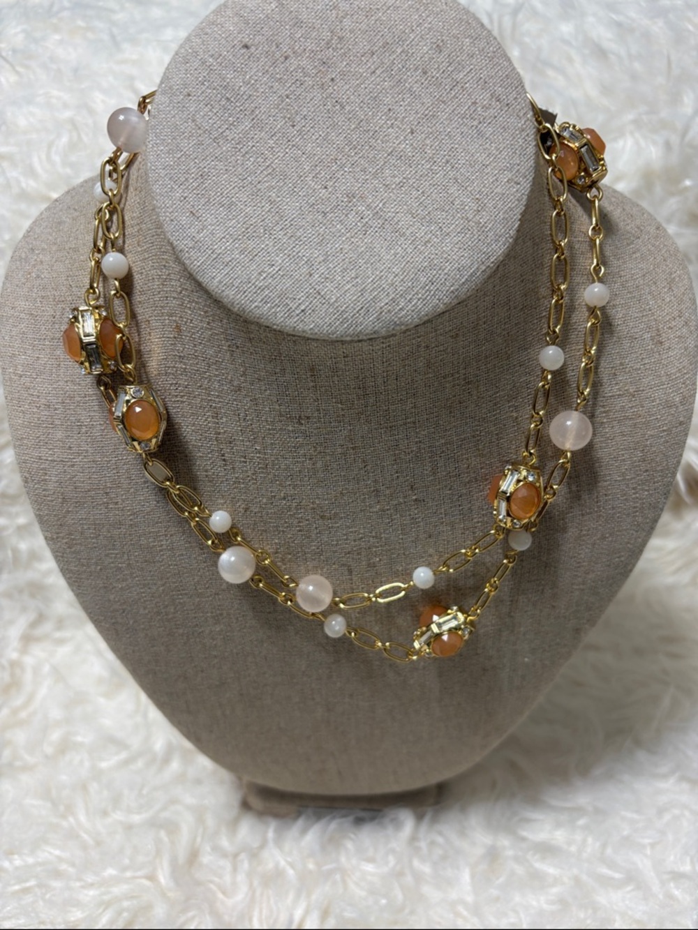Talbots Gold-tone Necklace with Amber and Blush Beads